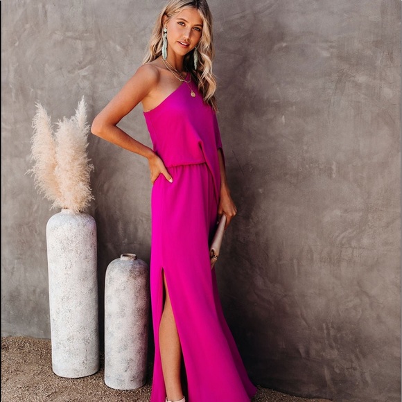 Womens Vici One Shoulder Pink Long Dress Size Large New with tags - Picture 8 of 16